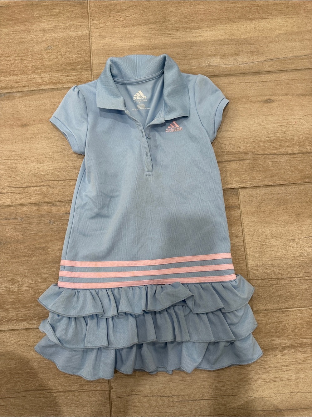 adidas Light Blue Polo Dress with Pink Stripe Ruffles